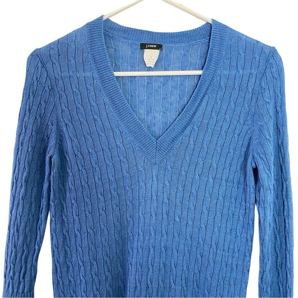 J Crew Linen Sweater Womens Size Small Blue Cableknit V Neck Jcrew J. Crew - Picture 2 of 10